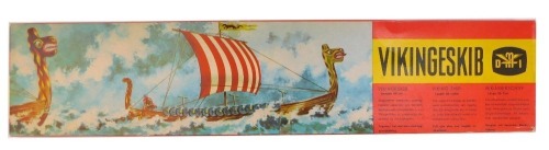 A Dansk Modelflve Industri model kit of a Viking longboat, boxed.