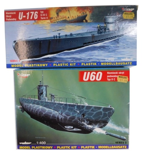 Two Mirage U boat model kits, comprising U60 and U-176.