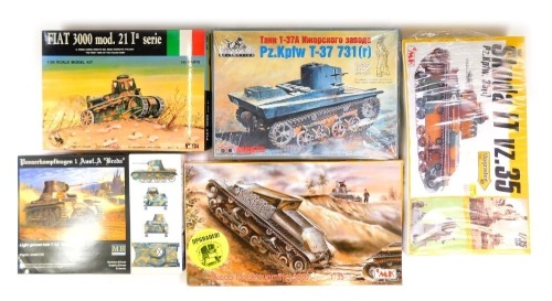 Various model tank kits, to include Fiat 3000, a Light German Tank T-1A Breda, etc.