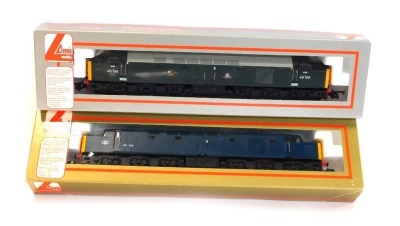 Lima Models Class 40 locomotives, comprising 40145 in BR blue, and 40106 Atlantic Conveyor in BR green, boxed. (2)