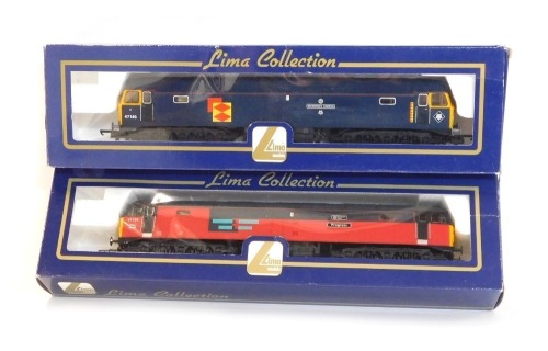 Lima Models OO gauge Class 47 diesel locomotives, comprising 47726 Manchester Airport Progress and 47145 Merddin Emrys in Tinsley blue Euro livery, limited edition number 540/850, boxed. (2)