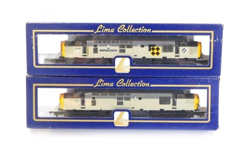 Lima Models OO gauge Class 37 locomotives, comprising 37692 The Lass O' Ballochmyle in Railfreight coal sector livery limited edition 479/500, and 37013 BR Railfreight triple grey livery, boxed. (2)