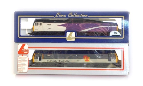 Lima Models OO gauge Class 47 diesel locomotives, comprising 47365 Diamond Jubilee in Railfreight Distribution Sector livery, and 47817 in Porterbrook purple livery, boxed. (2)