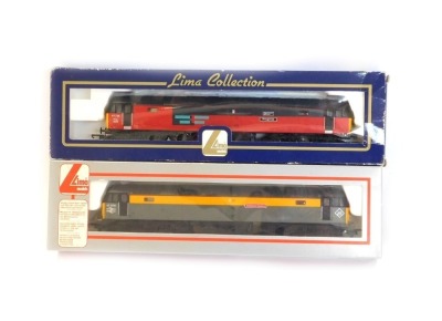 Lima Models OO gauge Class 47 locomotives, comprising Manchester Airport Progress in Rail Express red and graphite grey livery, and 47976 Aviemore Centre in BR Deparmental Dutch grey and yellow livery, boxed. (2)