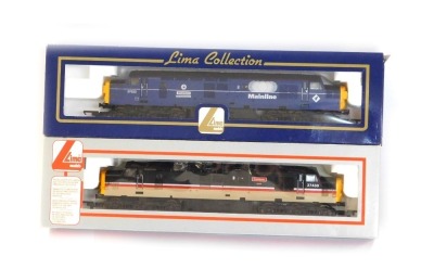 Lima Models OO gauge Class 37 diesel electric locomotives, comprising 37430 Cumbrian Intercity Mainline livery, and 37023 Stratford in Mainline blue livery, boxed. (2)