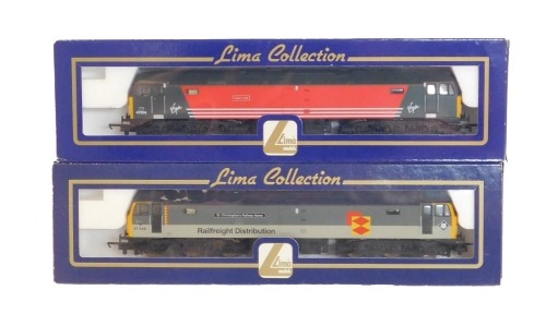 Lima Models OO gauge Class 47 diesel locomotives, comprising 47348 St Christopher's Railway Home in Railfreight Distribution two tone grey, and 47814 Totnes Castle in Virgin livery, boxed. (2)