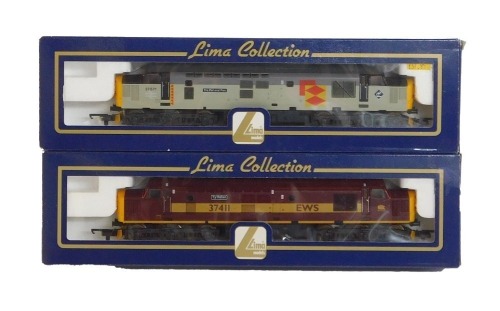 Lima Models OO gauge Class 37 locomotives, comprising 37411 Ty Hafan, EWS livery, and 37671 Tre Pol and Pen, Rail Freight Distribution grey livery, boxed. (2)