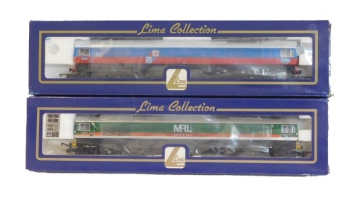 Lima Models OO gauge Class 59 locomotives, comprising 59002 Alan J Day, Mendip Rail livery, and 59003 Yeoman Highlander, DB Yeoman livery, boxed. (2)