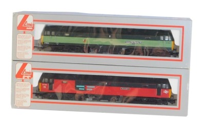 Lima Models OO gauge Class 47 diesel locomotives, comprising 47588 Resurgent, Rail Express Systems red and graphite livery, and 47833 Captain Peter Manasty RN, two tone green BR livery, limited edition 430/850, boxed. (2)