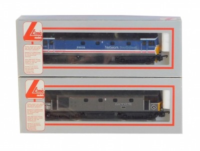 Lima Models OO gauge Class 33 diesel locomotives, comprising 33109 Captain Bill Smith RNR, BR Departmental Grey, and 33035, Network South East blue, white and red stripe livery, boxed. (2)