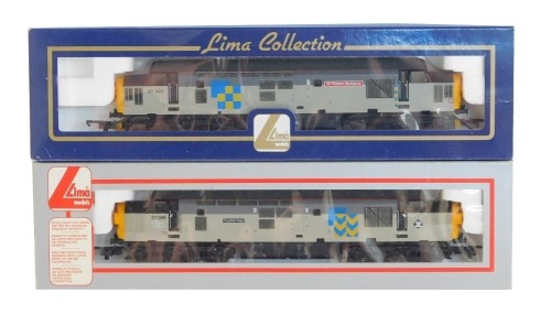 Lima Models OO gauge Class 37 diesel locomotives, comprising 37099 Clydebridge, Railfreight Metals grey livery, and 37425 Sir Robert McAlpine "Concrete Bob", Train Load Construction livery, boxed. (2)