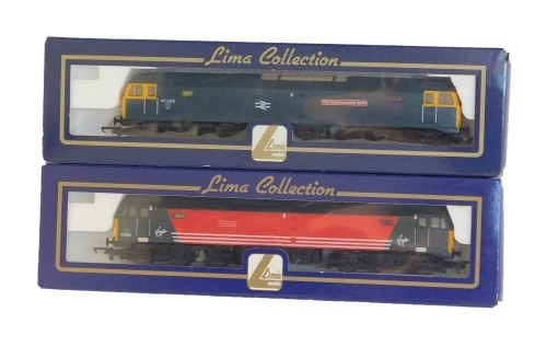 Lima Models OO gauge Class 47 locomotives, comrprising 47814 Totnes Castle, Virgin livery, and 47555 The Commonwealth Spirit, BR blue, boxed. (2)