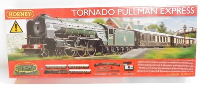 A Hornby OO gauge Tornado Pullman Express train set, including 4-6-2 Tornado 60163, BR lined green livery, three Pullman coaches, track, track mat, controller, boxed.