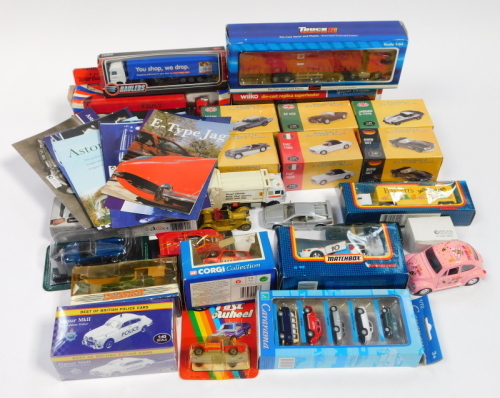 Corgi, Matchbox and other diecast, including Corgi Collection Mini Monte Carlo, Matchbox K95 Superkings Audi Quatro, Dinky DY9 1949 Land Rover, Atlas Editions Classic Sports Car, Bassetts Liquorice Allsorts with transporter, etc. (1 tray)