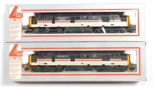 Lima Models OO gauge Class 37 locomotives, comprising 37251 The Northern Lights, Intercity Swallow livery, and 37221, Intercity Swallow livery, boxed. (2)