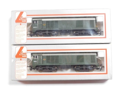 Lima Models OO gauge Class 20 diesel locomotives, comprising D8138, BR green livery, and D8041, BR green, boxed. (2)