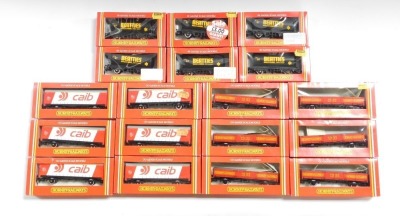 Hornby OO gauge rolling stock, including R097 Caib curtain sided van PVA, R035 Hornby 1993 open wagon, and R6034 BT tank wagon, boxed. (18)