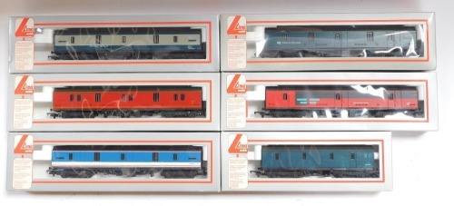 Lima OO gauge rolling stock, including Rail Express Systems parcels coach, Intercity Motorail parcels coach, Network Southeast parcels coach, Royal Mail parcels coach, etc. (6)