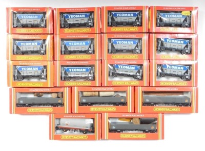 Hornby OO gauge rolling stock, including R015 Yeoman hopper wagon, R067 45 tonne open wagon OAA Sub Sector, R6043 tank wagon BRT, boxed. (17)