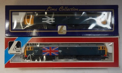 Lima Models OO gauge Class 47 locomotives, comprising 47164, BR blue with Union Jack, and 47513 Severn, blue livery with large logo and yellow ends, boxed. (2) - 2