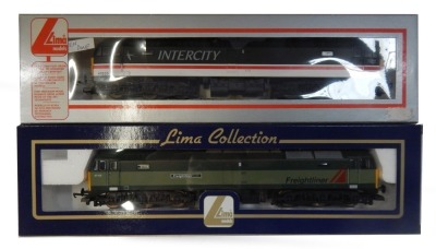 Lima Models OO gauge Class 47 locomotives, comprising 47833, Intercity Swallow livery, and 47114, Freightliner Bulk two tone green livery, boxed. (2)