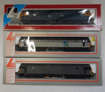 Lima Models OO gauge Class 47 locomotives, comprising 47567 Red Star, BR blue livery, 47006, BR Railfreight Construction livery, and 47315, Departmental grey, boxed. (3) - 2