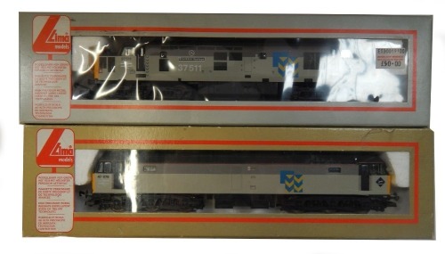 Lima Models OO gauge Class 37 and Class 47 locomotives, comprising 37511 Stockton Haulage, Railfreight Metal Sector two tone grey, and 47079, BR Railfreight Metal Sector two tone grey, boxed. (2)