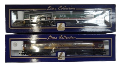 Lima Models OO gauge Class 59 and Class 66 diesel locomotives, comprising 59002 Alan J Day, Mendip Rail livery, and 66100, EWS livery, boxed. (2)