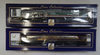 Lima Models OO gauge Class 59 and Class 66 diesel locomotives, comprising 59002 Alan J Day, Mendip Rail livery, and 66100, EWS livery, boxed. (2) - 2