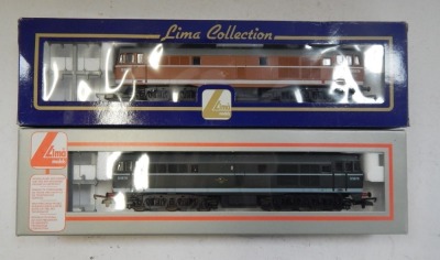 Lima Models OO gauge Class 31 diesel locomotives, including D5679, BR green with white stripe, and D5579, BR Golden Ochre, boxed. (2) - 2