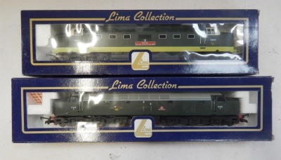 Lima Models OO gauge Class 55 Deltic and Class 40 locomotives, comprising D233 Empress of England, BR green livery, and D9019 Royal Highland Fusilier, BR two tone green, boxed. (2) - 2