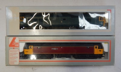 Lima Models OO gauge Class 97 and Class 50 diesel locomotives, comprising 97561 Midland Counties Railway 150 1839 to 1989, Midland County Railway maroon with yellow cabs, and D400, BR blue livery, boxed. (2) - 2