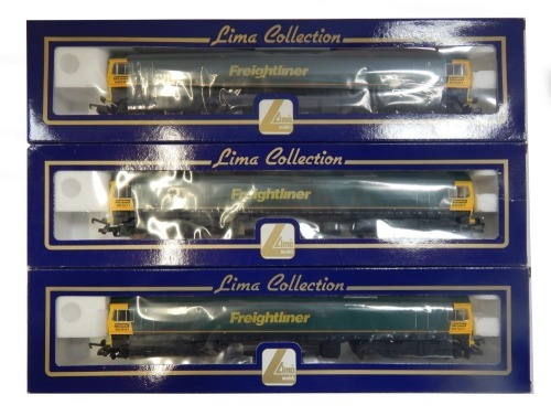 Lima Models OO gauge Class 66 locomotives, 66501, Freightliner livery, boxed. (3)