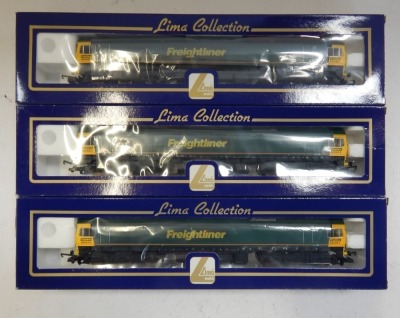 Lima Models OO gauge Class 66 locomotives, 66501, Freightliner livery, boxed. (3) - 2