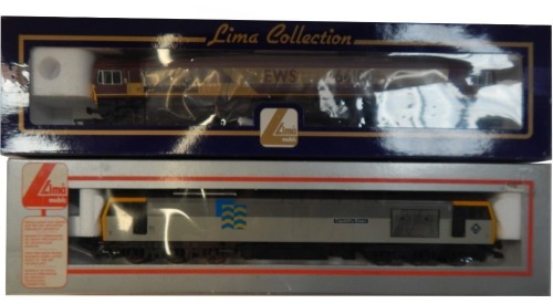 Lima Models OO gauge Class 60 and Class 66 locomotives, comprising 60002 Capability Brown, BR Railfreight Metal Sector grey, and 66100, EWS livery, boxed. (2)