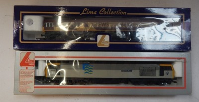 Lima Models OO gauge Class 60 and Class 66 locomotives, comprising 60002 Capability Brown, BR Railfreight Metal Sector grey, and 66100, EWS livery, boxed. (2) - 2