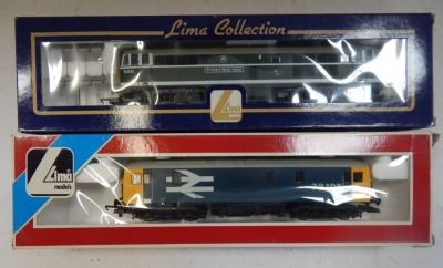 Lima Models OO gauge Class 31 and Class 73 locomotives, comprising D5583 Stratford Major Depot, BR green with yellow panel and white wrap windows, and 73105, BR blue with large logo, boxed. (2)