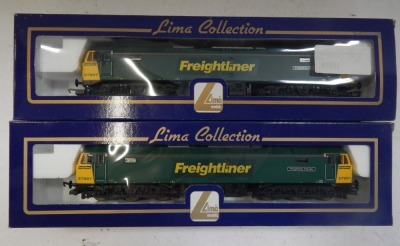 Lima Models Class 57 locomotives, comprising 57007 Freightliner Bond, Freightliner livery, and 57001 Freightliner Pioneer, Freightliner livery, boxed. (2)