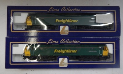 Lima Models Class 57 locomotives, comprising 57007 Freightliner Bond, Freightliner livery, and 57001 Freightliner Pioneer, Freightliner livery, boxed. (2) - 2