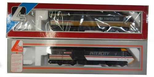 Lima Models OO gauge Class 43 HST locomotive, comprising 43125 Intercity 125 livery, and 43051 The Duke and Duchess of York, Intercity Swallow livery, boxed. (2)