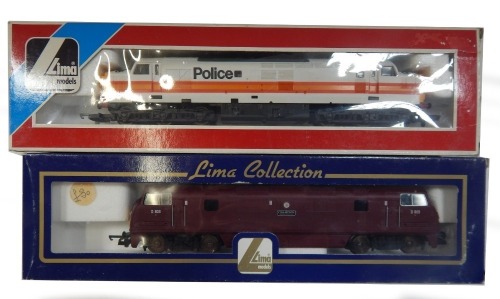 A Lima Models OO gauge Class 37 diesel locomotive, Leith livery, and Class 42 Warship diesel locomotive, D809 Champion, BR maroon, boxed. (2)