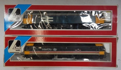 Lima Models OO gauge Class 47 locomotives, comprising 47609 Firefly, Intercity livery, and 47455, BR blue with yellow ends, large logo, boxed. (2)