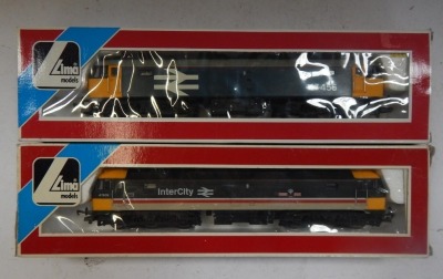 Lima Models OO gauge Class 47 locomotives, comprising 47609 Firefly, Intercity livery, and 47455, BR blue with yellow ends, large logo, boxed. (2) - 2