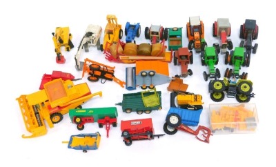 Britains diecast farm vehicles, including a 1982 New Holland combine harvester, Massey Ferguson tractor, Valmet 805 tractor, farming implements, etc. (1 box)