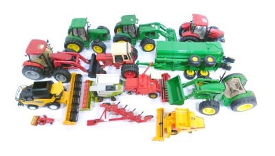 Britains, Ertl and other tractors, including a Case 210 Puma, John Deere tractor, Class Lexion 6000 combine harvester, etc. (a quantity)