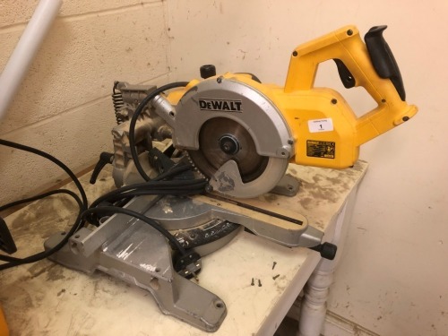 A DeWalt chop saw, 240 volt. Note: VAT is payable on the hammer price of this lot at 20%.