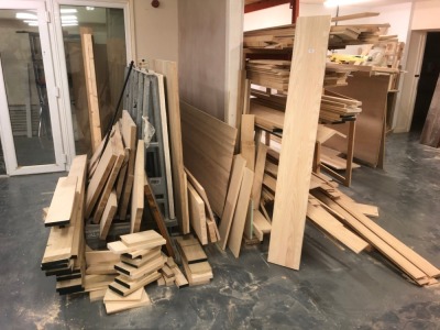 Timber stock and racks, to include quadrants, skirting, boarding, etc. Note: VAT is payable on the hammer price of this lot at 20%.