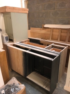 A filing cabinet, containing handles, ironmongery, fixings, Makita radio, etc., and a quantity of part finished furniture. Note: VAT is payable on the hammer price of this lot at 20%. - 2