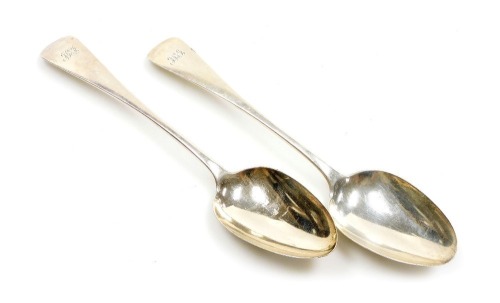 A pair of Victorian silver Old English pattern tablespoons, monogram engraved, Goldsmiths Alliance Limited, London 1869, 4.49oz.