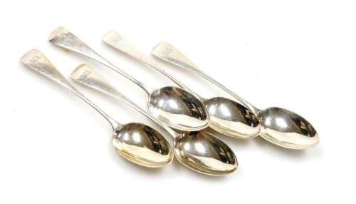 A set of five Victorian silver Old English pattern teaspoons, monogram engraved, Goldsmith Alliance Limited, London 1869, 3,63oz.